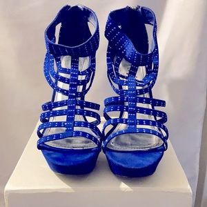 Blue heels with a back zipper.